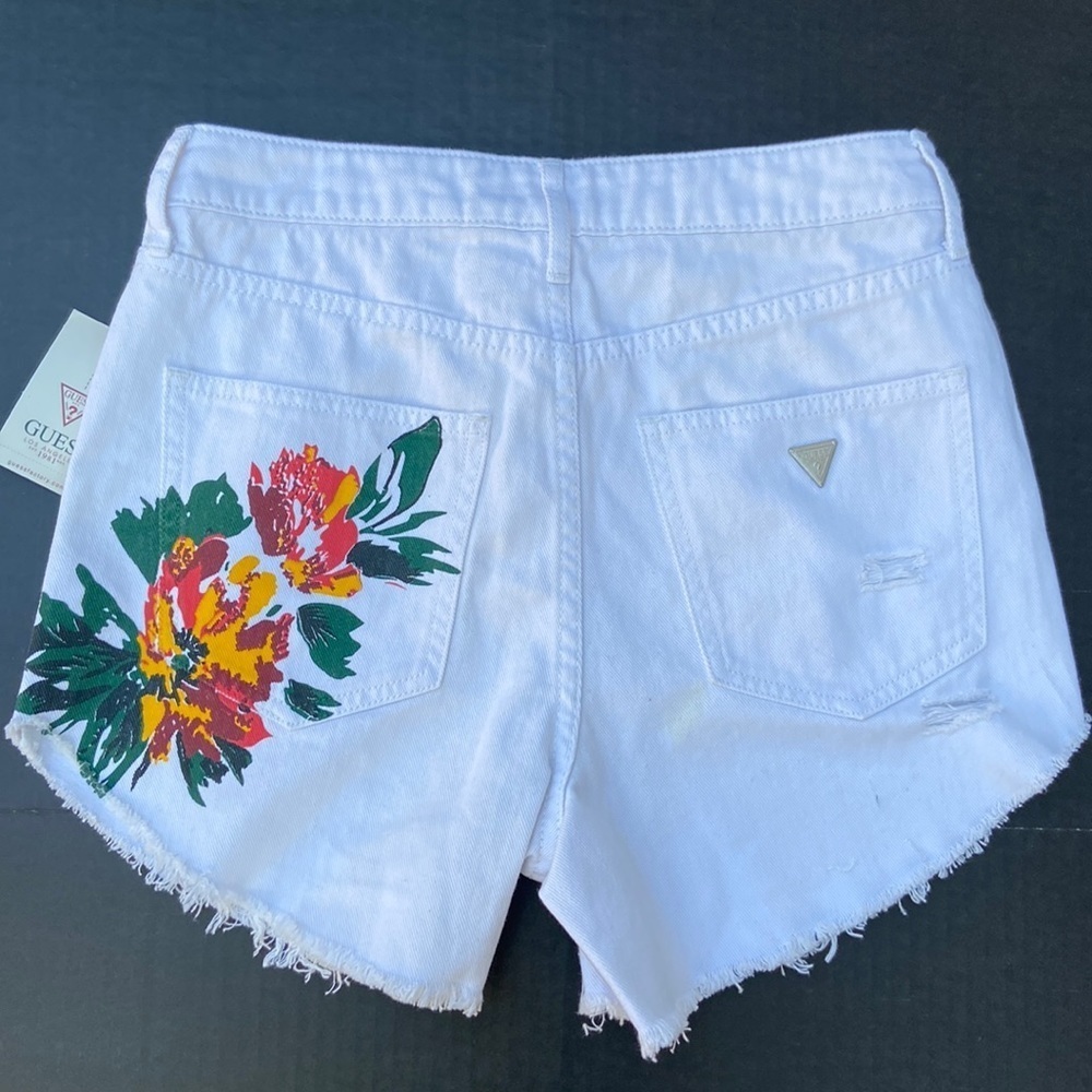 New GUESS High Rise Destroyed White Denim Short SZ 27